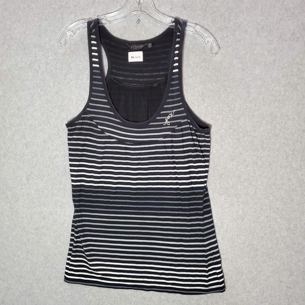 Fox Women Top Medium Black Striped Racerback Sleeveless Tank Logo